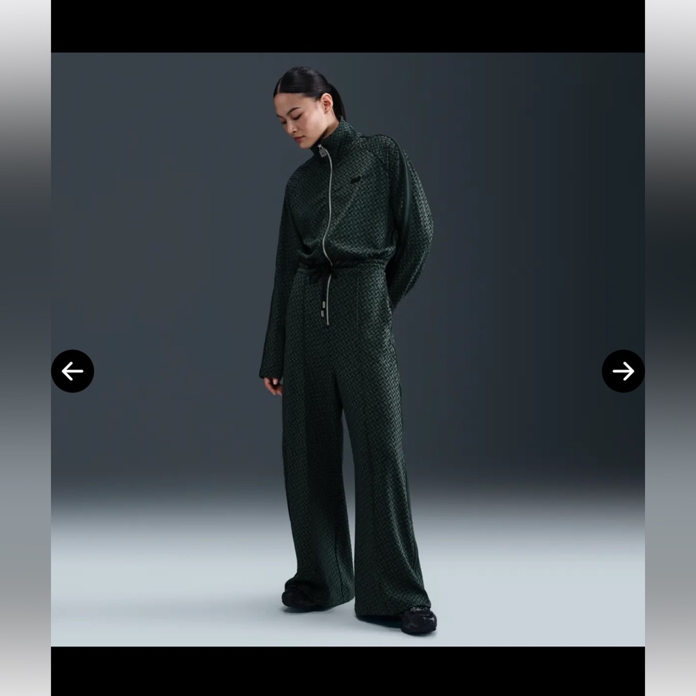 Nike Dark Green Textured Wide-Leg Jumpsuit